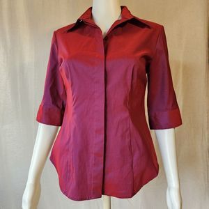 Express World Brand Stretchy Button Up Blouse Iridescent Magenta Bold Unique 5/6